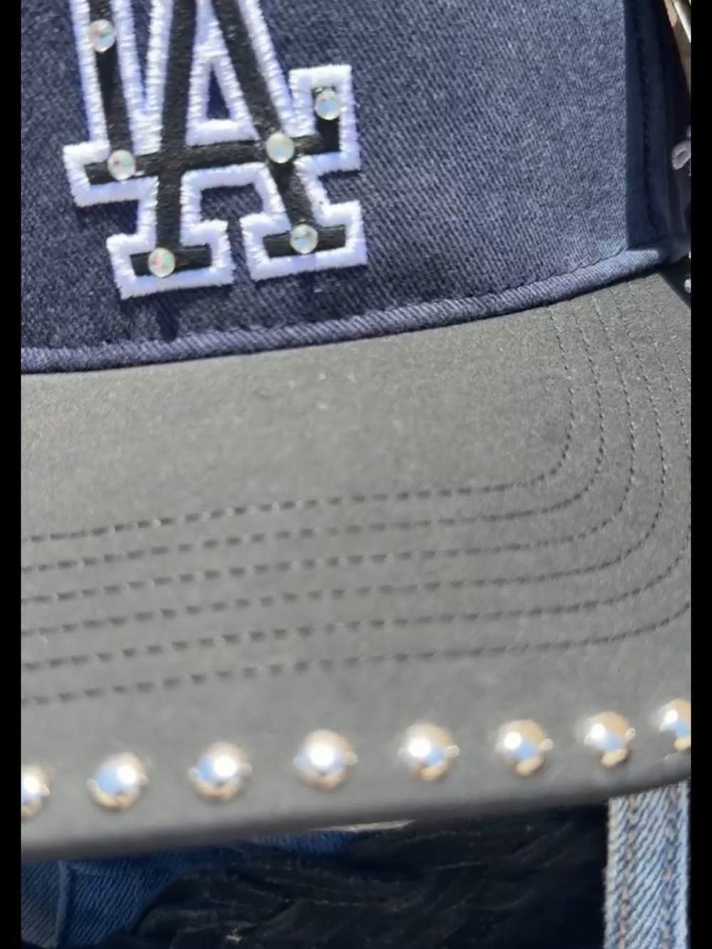 New 1 of a kind custom New Era Los Angeles Dodgers Navy/ Blk Studded stones Cap - Picture 4 of 16